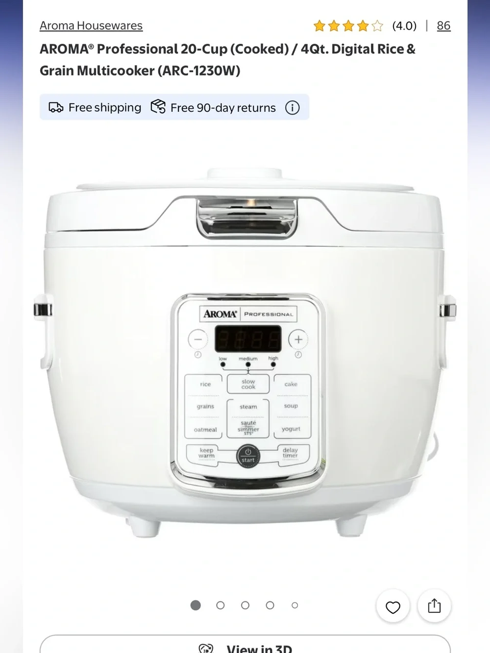 Aroma Professional White Multi-Function Rice Cooker & Slow Cooker
